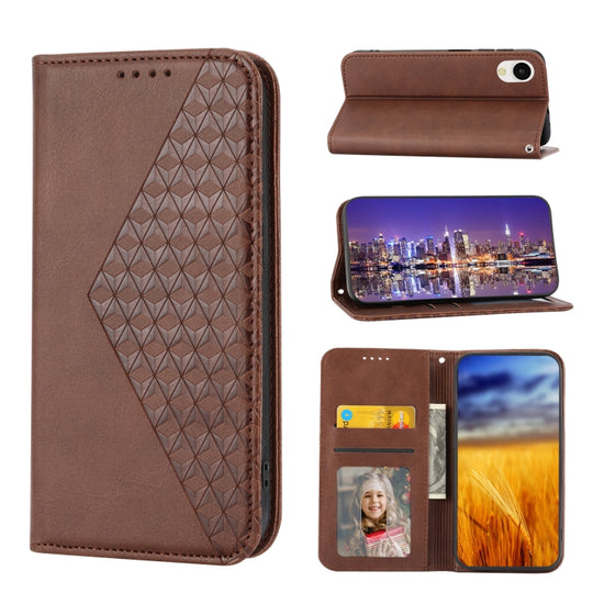 For Samsung Galaxy A23e/A23S/A23 5G/A22e Cubic Grid Calf Texture Magnetic Closure Leather Phone Case(Brown)