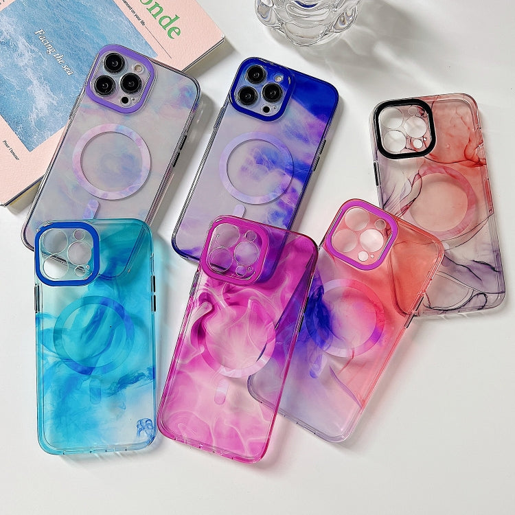 For iPhone 14 Marble Dual-side Laminating Magsafe Phone Case(Purpel) - iPhone 14 Cases by buy2fix | Online Shopping UK | buy2fix