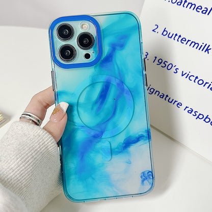 For iPhone 14 Plus Marble Dual-side Laminating Magsafe Phone Case(Sky Blue) - iPhone 14 Plus Cases by buy2fix | Online Shopping UK | buy2fix