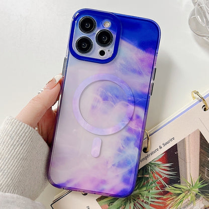 For iPhone 14 Pro Marble Dual-side Laminating Magsafe Phone Case(White Blue) - iPhone 14 Pro Cases by buy2fix | Online Shopping UK | buy2fix