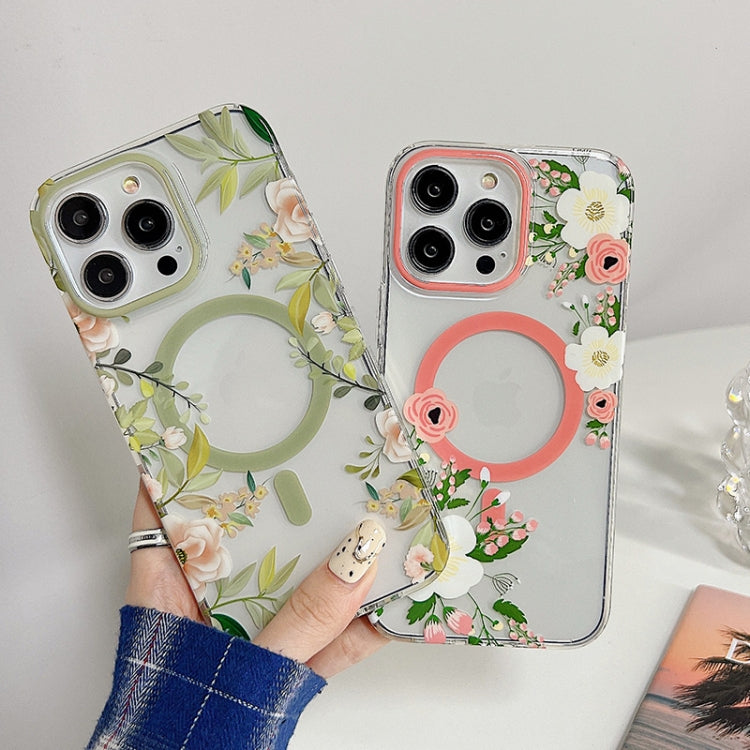 For iPhone 14 Pro Flowers Dual-side Laminating Magsafe Phone Case(Purple) by buy2fix