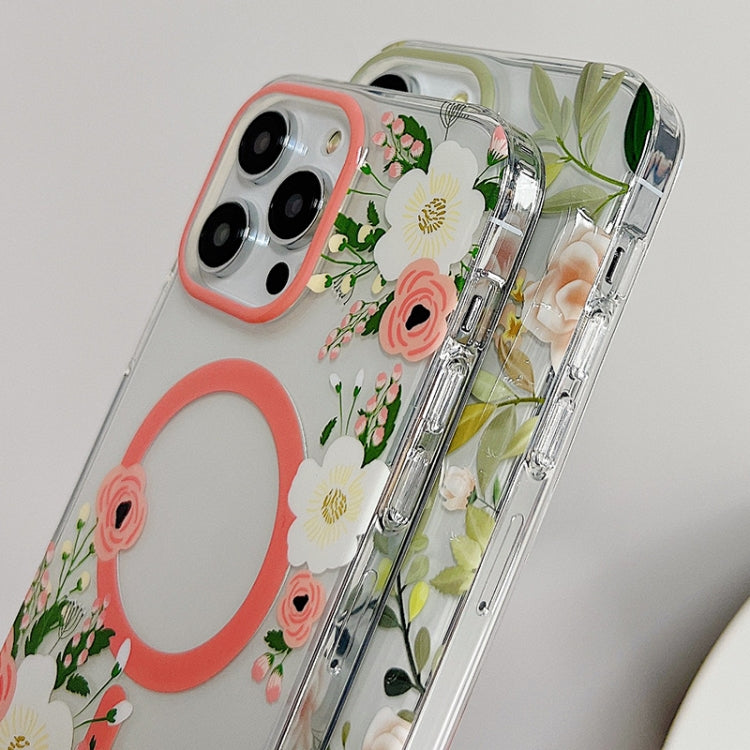 For iPhone 14 Pro Flowers Dual-side Laminating Magsafe Phone Case(Purple) by buy2fix