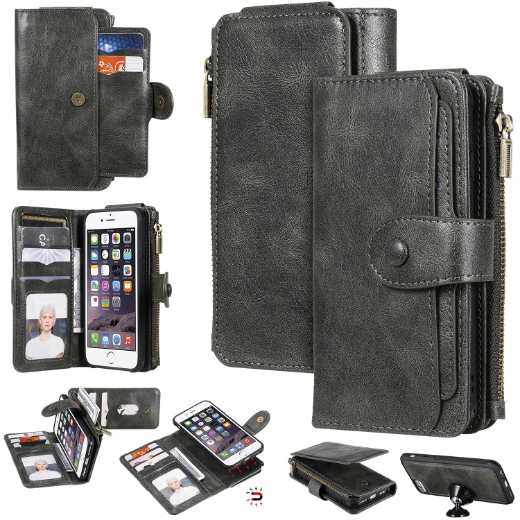 For iPhone 6 / 7 / 8 Multifunctional Retro Detachable Magnetic Horizontal Flip Leather Case with Card Slots & Holder & Wallet & Photo Frame(Dark Green) - More iPhone Cases by buy2fix | Online Shopping UK | buy2fix
