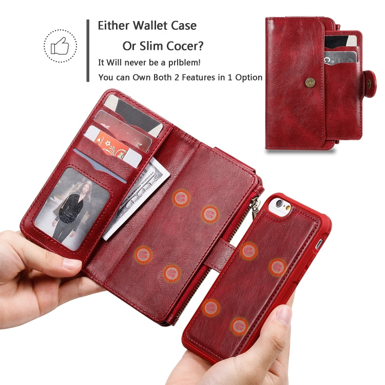 For iPhone 6 / 7 / 8 Multifunctional Retro Detachable Magnetic Horizontal Flip Leather Case with Card Slots & Holder & Wallet & Photo Frame(Red) - More iPhone Cases by buy2fix | Online Shopping UK | buy2fix