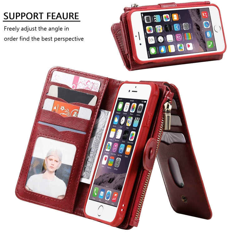 For iPhone 6 / 7 / 8 Multifunctional Retro Detachable Magnetic Horizontal Flip Leather Case with Card Slots & Holder & Wallet & Photo Frame(Red) - More iPhone Cases by buy2fix | Online Shopping UK | buy2fix