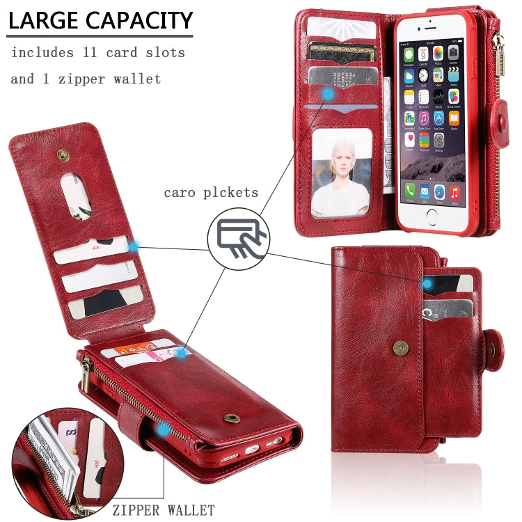 For iPhone 6 / 7 / 8 Multifunctional Retro Detachable Magnetic Horizontal Flip Leather Case with Card Slots & Holder & Wallet & Photo Frame(Red) - More iPhone Cases by buy2fix | Online Shopping UK | buy2fix