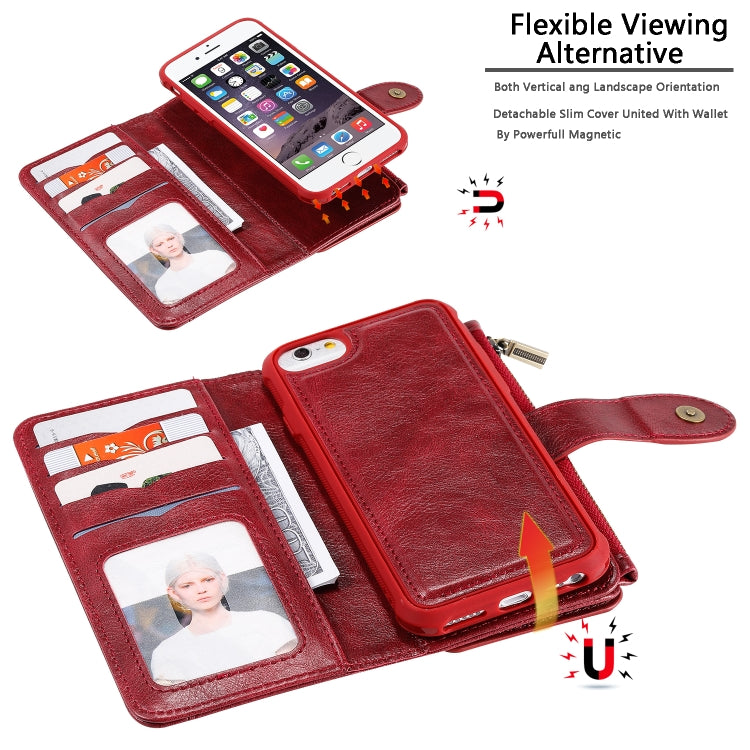 For iPhone 6 / 7 / 8 Multifunctional Retro Detachable Magnetic Horizontal Flip Leather Case with Card Slots & Holder & Wallet & Photo Frame(Red) - More iPhone Cases by buy2fix | Online Shopping UK | buy2fix