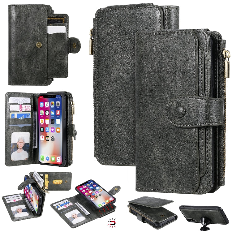 For iPhone X / XS Multifunctional Retro Detachable Magnetic Horizontal Flip Leather Case with Card Slots & Holder & Wallet & Photo Frame(Dark Green) - More iPhone Cases by buy2fix | Online Shopping UK | buy2fix