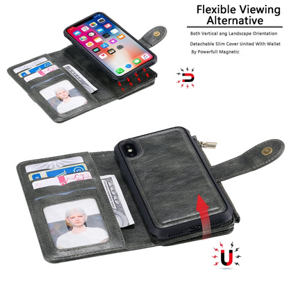 For iPhone X / XS Multifunctional Retro Detachable Magnetic Horizontal Flip Leather Case with Card Slots & Holder & Wallet & Photo Frame(Dark Green) - More iPhone Cases by buy2fix | Online Shopping UK | buy2fix