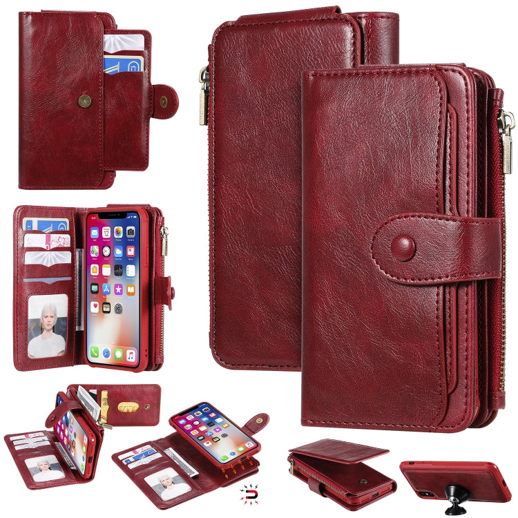 For iPhone X / XS Multifunctional Retro Detachable Magnetic Horizontal Flip Leather Case with Card Slots & Holder & Wallet & Photo Frame(Red) - More iPhone Cases by buy2fix | Online Shopping UK | buy2fix