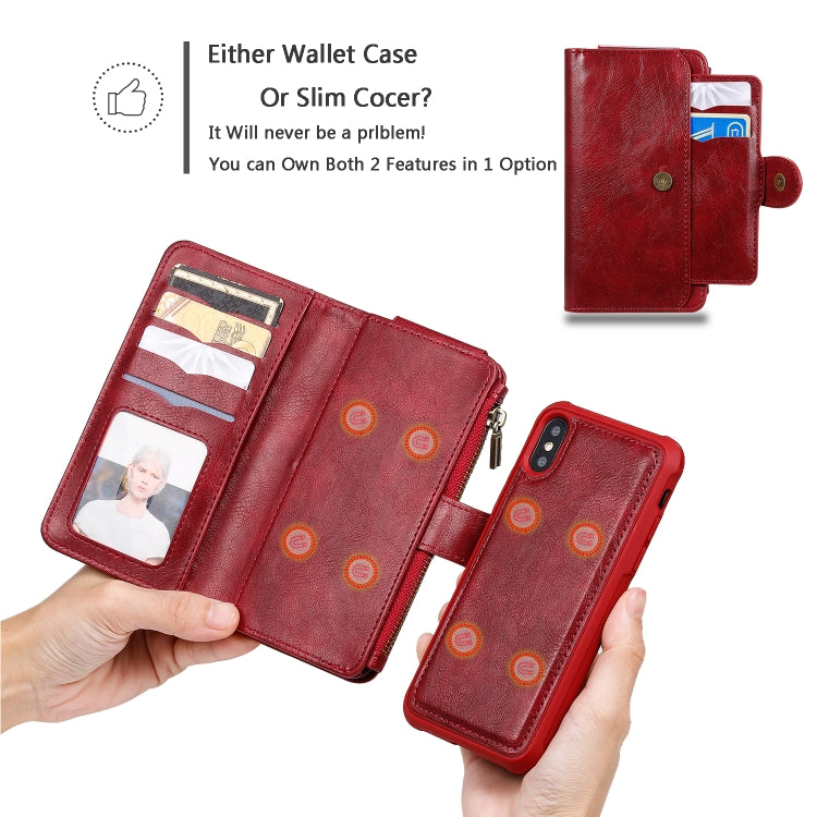 For iPhone X / XS Multifunctional Retro Detachable Magnetic Horizontal Flip Leather Case with Card Slots & Holder & Wallet & Photo Frame(Red) - More iPhone Cases by buy2fix | Online Shopping UK | buy2fix