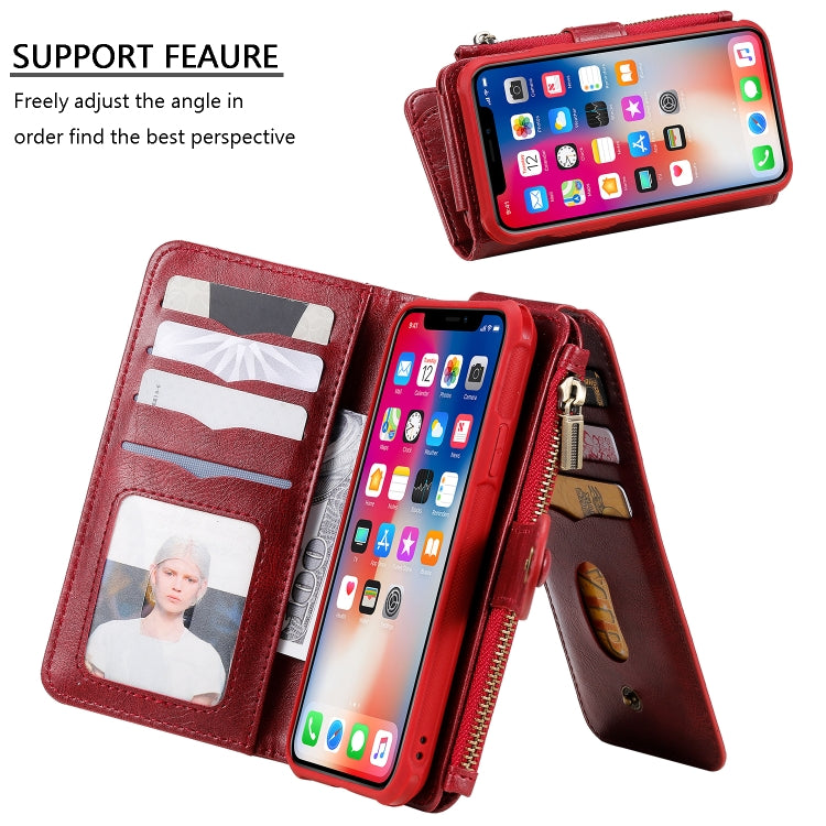 For iPhone X / XS Multifunctional Retro Detachable Magnetic Horizontal Flip Leather Case with Card Slots & Holder & Wallet & Photo Frame(Red) - More iPhone Cases by buy2fix | Online Shopping UK | buy2fix