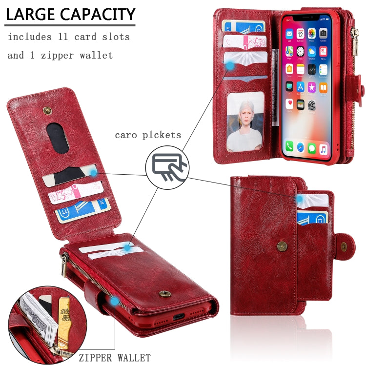 For iPhone X / XS Multifunctional Retro Detachable Magnetic Horizontal Flip Leather Case with Card Slots & Holder & Wallet & Photo Frame(Red) - More iPhone Cases by buy2fix | Online Shopping UK | buy2fix