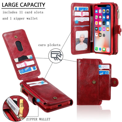 For iPhone X / XS Multifunctional Retro Detachable Magnetic Horizontal Flip Leather Case with Card Slots & Holder & Wallet & Photo Frame(Red) - More iPhone Cases by buy2fix | Online Shopping UK | buy2fix