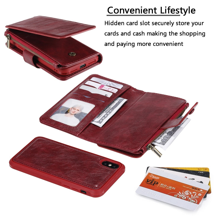 For iPhone X / XS Multifunctional Retro Detachable Magnetic Horizontal Flip Leather Case with Card Slots & Holder & Wallet & Photo Frame(Red) - More iPhone Cases by buy2fix | Online Shopping UK | buy2fix