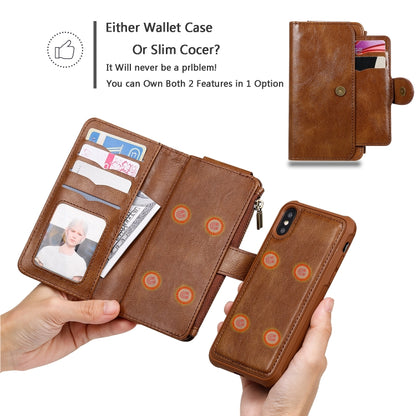 For iPhone X / XS Multifunctional Retro Detachable Magnetic Horizontal Flip Leather Case with Card Slots & Holder & Wallet & Photo Frame(Brown) - More iPhone Cases by buy2fix | Online Shopping UK | buy2fix