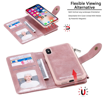 For iPhone X / XS Multifunctional Retro Detachable Magnetic Horizontal Flip Leather Case with Card Slots & Holder & Wallet & Photo Frame(Rose Gold) - More iPhone Cases by buy2fix | Online Shopping UK | buy2fix