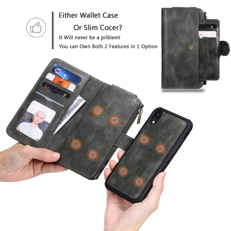 For iPhone XR Multifunctional Retro Detachable Magnetic Horizontal Flip Leather Case with Card Slots & Holder & Wallet & Photo Frame(Dark Green) - More iPhone Cases by buy2fix | Online Shopping UK | buy2fix