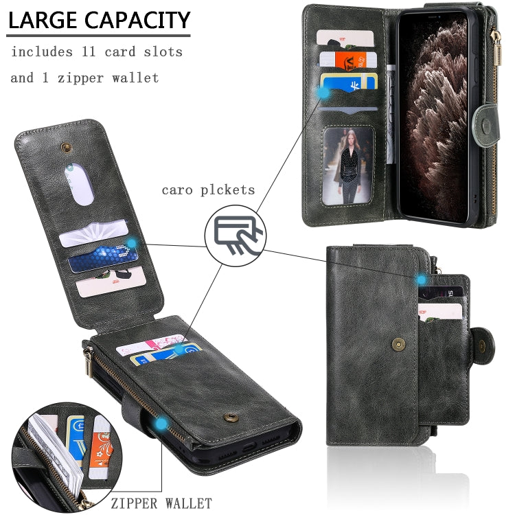 For iPhone XR Multifunctional Retro Detachable Magnetic Horizontal Flip Leather Case with Card Slots & Holder & Wallet & Photo Frame(Dark Green) - More iPhone Cases by buy2fix | Online Shopping UK | buy2fix