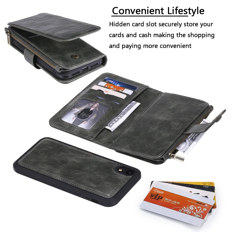 For iPhone XR Multifunctional Retro Detachable Magnetic Horizontal Flip Leather Case with Card Slots & Holder & Wallet & Photo Frame(Dark Green) - More iPhone Cases by buy2fix | Online Shopping UK | buy2fix