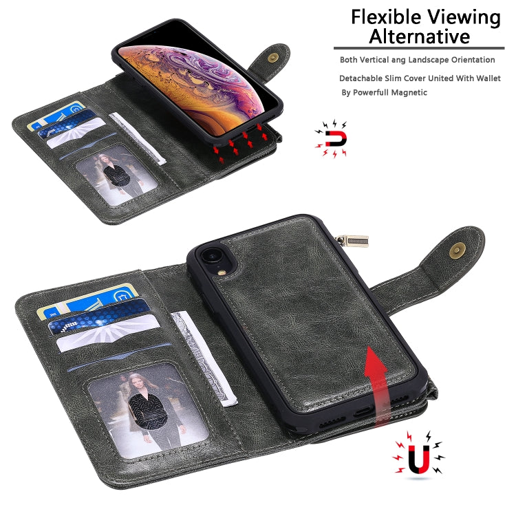 For iPhone XR Multifunctional Retro Detachable Magnetic Horizontal Flip Leather Case with Card Slots & Holder & Wallet & Photo Frame(Dark Green) - More iPhone Cases by buy2fix | Online Shopping UK | buy2fix