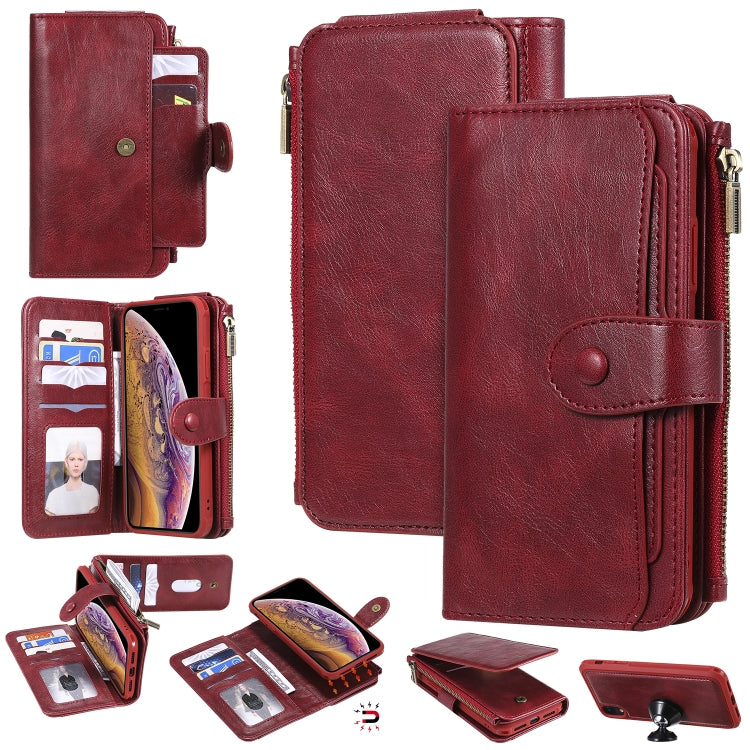 For iPhone XR Multifunctional Retro Detachable Magnetic Horizontal Flip Leather Case with Card Slots & Holder & Wallet & Photo Frame(Red) - More iPhone Cases by buy2fix | Online Shopping UK | buy2fix