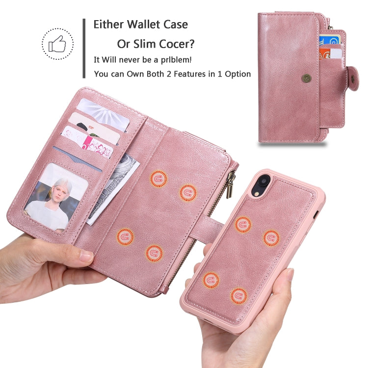 For iPhone XR Multifunctional Retro Detachable Magnetic Horizontal Flip Leather Case with Card Slots & Holder & Wallet & Photo Frame(Rose Gold) - More iPhone Cases by buy2fix | Online Shopping UK | buy2fix