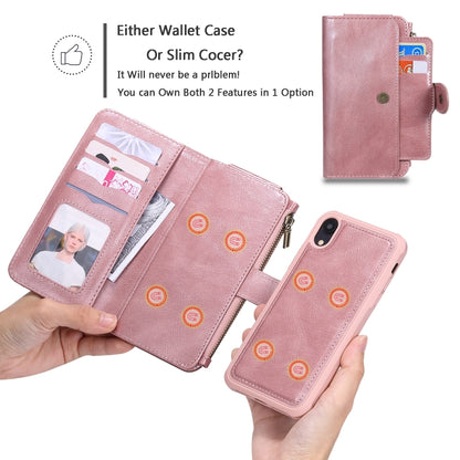 For iPhone XR Multifunctional Retro Detachable Magnetic Horizontal Flip Leather Case with Card Slots & Holder & Wallet & Photo Frame(Rose Gold) - More iPhone Cases by buy2fix | Online Shopping UK | buy2fix