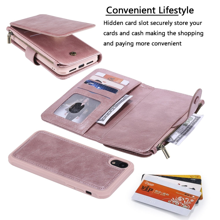 For iPhone XR Multifunctional Retro Detachable Magnetic Horizontal Flip Leather Case with Card Slots & Holder & Wallet & Photo Frame(Rose Gold) - More iPhone Cases by buy2fix | Online Shopping UK | buy2fix