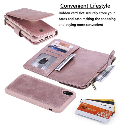 For iPhone XR Multifunctional Retro Detachable Magnetic Horizontal Flip Leather Case with Card Slots & Holder & Wallet & Photo Frame(Rose Gold) - More iPhone Cases by buy2fix | Online Shopping UK | buy2fix