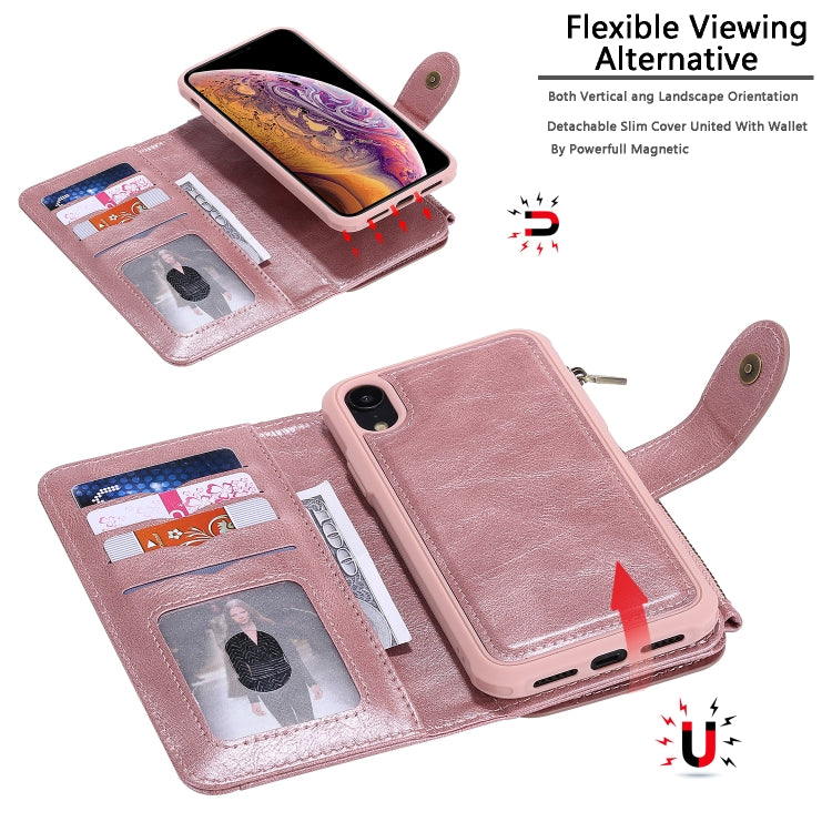 For iPhone XR Multifunctional Retro Detachable Magnetic Horizontal Flip Leather Case with Card Slots & Holder & Wallet & Photo Frame(Rose Gold) - More iPhone Cases by buy2fix | Online Shopping UK | buy2fix