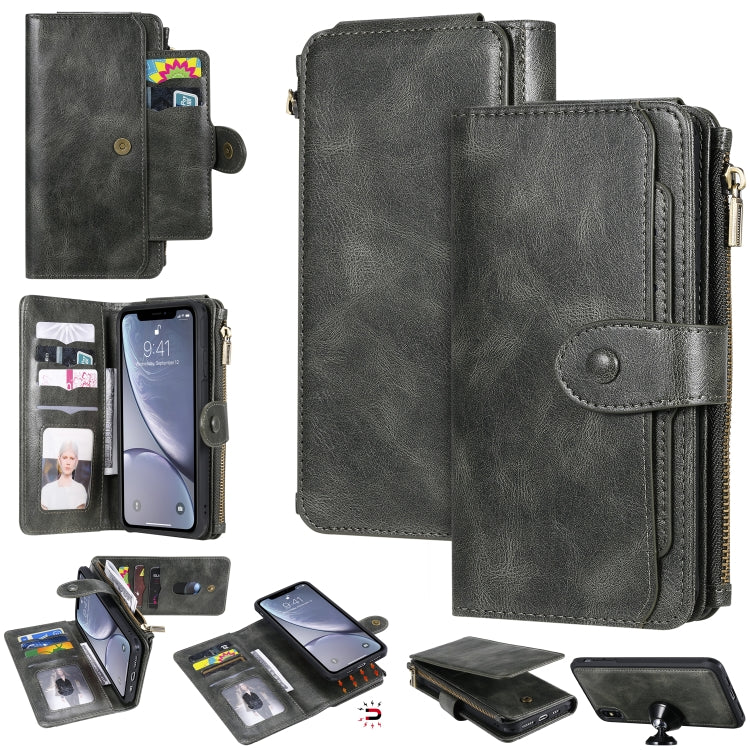 For iPhone XS Max Multifunctional Retro Detachable Magnetic Horizontal Flip Leather Case with Card Slots & Holder & Wallet & Photo Frame(Dark Green) - More iPhone Cases by buy2fix | Online Shopping UK | buy2fix