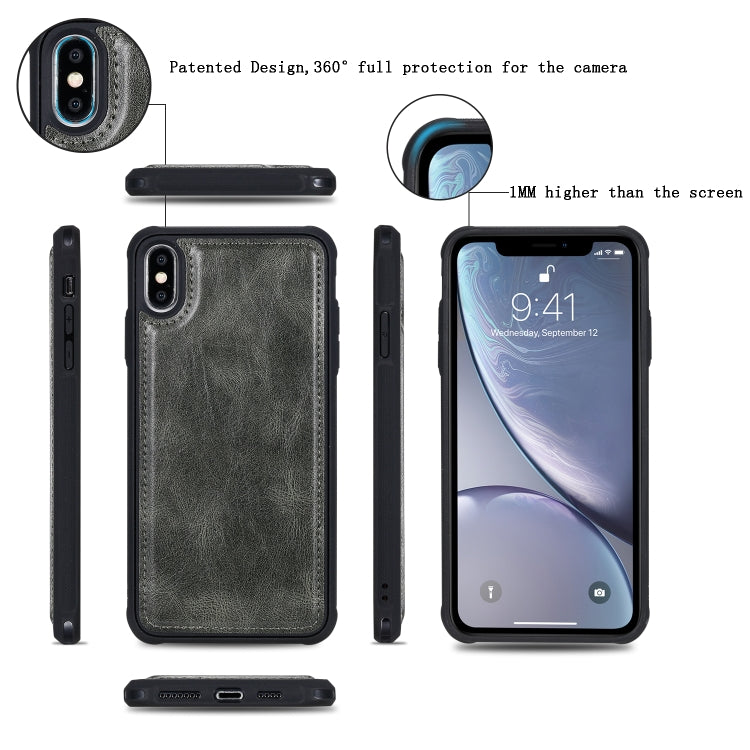 For iPhone XS Max Multifunctional Retro Detachable Magnetic Horizontal Flip Leather Case with Card Slots & Holder & Wallet & Photo Frame(Dark Green) - More iPhone Cases by buy2fix | Online Shopping UK | buy2fix