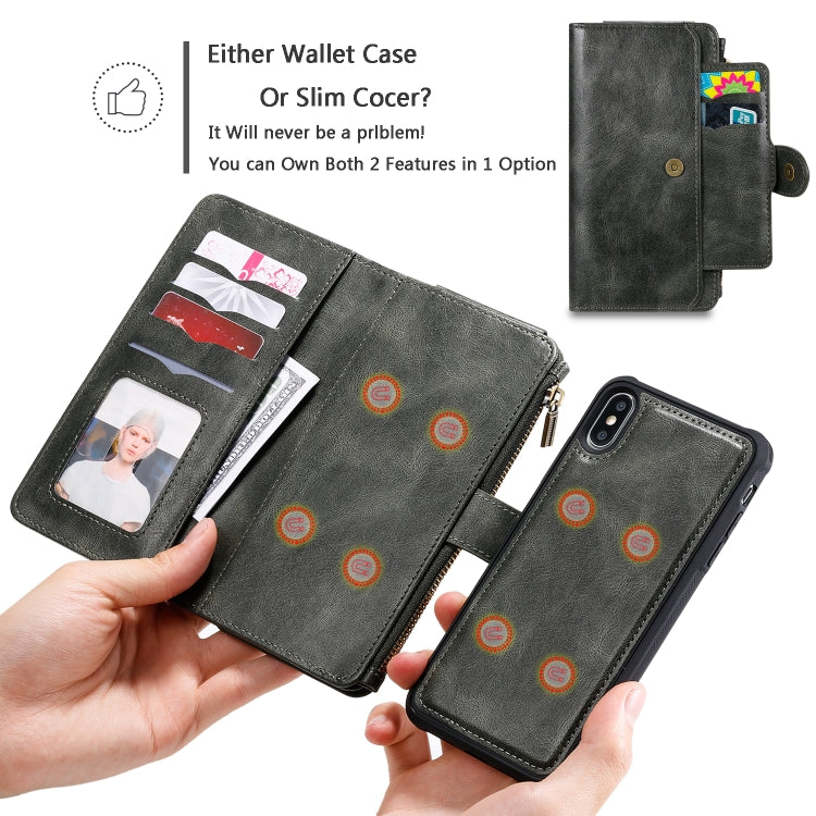 For iPhone XS Max Multifunctional Retro Detachable Magnetic Horizontal Flip Leather Case with Card Slots & Holder & Wallet & Photo Frame(Dark Green) - More iPhone Cases by buy2fix | Online Shopping UK | buy2fix
