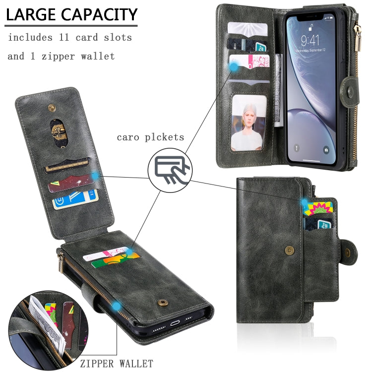 For iPhone XS Max Multifunctional Retro Detachable Magnetic Horizontal Flip Leather Case with Card Slots & Holder & Wallet & Photo Frame(Dark Green) - More iPhone Cases by buy2fix | Online Shopping UK | buy2fix