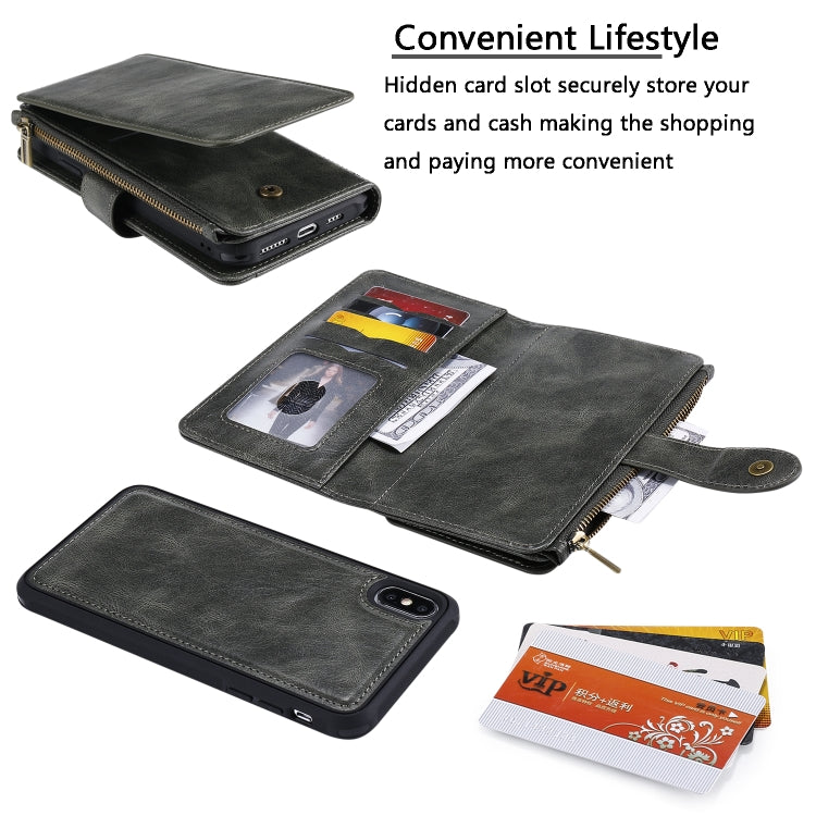 For iPhone XS Max Multifunctional Retro Detachable Magnetic Horizontal Flip Leather Case with Card Slots & Holder & Wallet & Photo Frame(Dark Green) - More iPhone Cases by buy2fix | Online Shopping UK | buy2fix