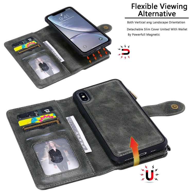 For iPhone XS Max Multifunctional Retro Detachable Magnetic Horizontal Flip Leather Case with Card Slots & Holder & Wallet & Photo Frame(Dark Green) - More iPhone Cases by buy2fix | Online Shopping UK | buy2fix