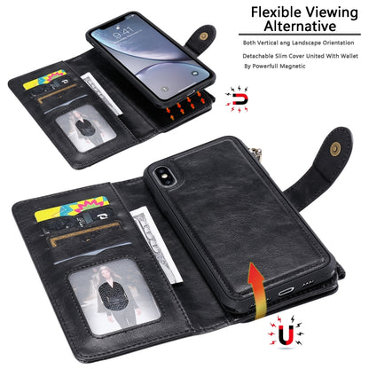 For iPhone XS Max Multifunctional Retro Detachable Magnetic Horizontal Flip Leather Case with Card Slots & Holder & Wallet & Photo Frame(Black) - More iPhone Cases by buy2fix | Online Shopping UK | buy2fix