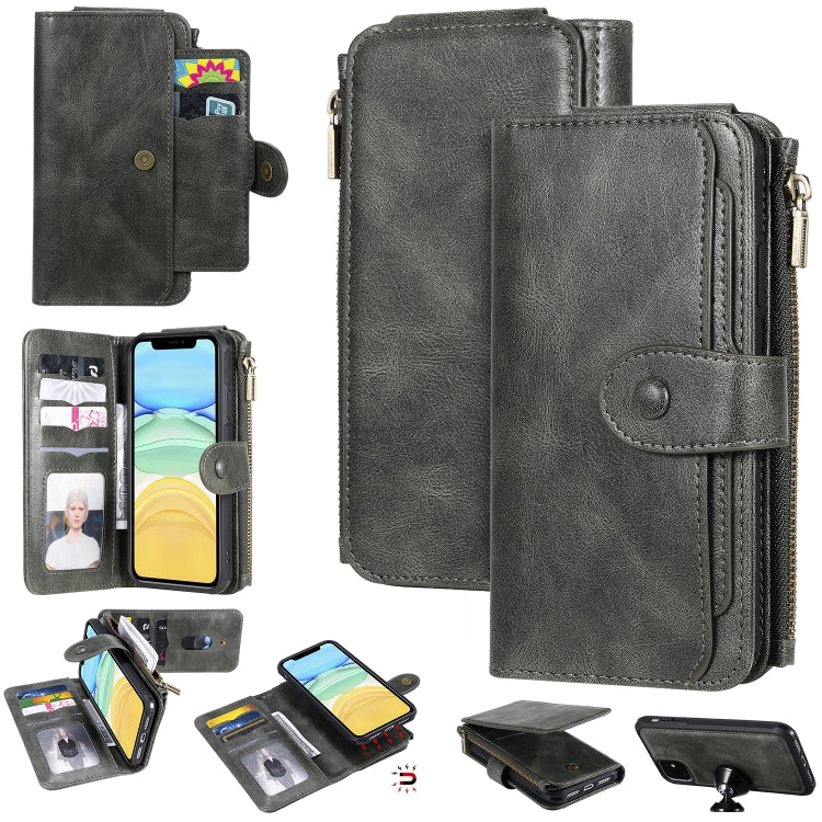 For iPhone 11 Multifunctional Retro Detachable Magnetic Horizontal Flip Leather Case with Card Slots & Holder & Wallet & Photo Frame(Dark Green) - iPhone 11 Cases by buy2fix | Online Shopping UK | buy2fix