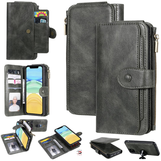 For iPhone 11 Multifunctional Retro Detachable Magnetic Horizontal Flip Leather Case with Card Slots & Holder & Wallet & Photo Frame(Dark Green) - iPhone 11 Cases by buy2fix | Online Shopping UK | buy2fix
