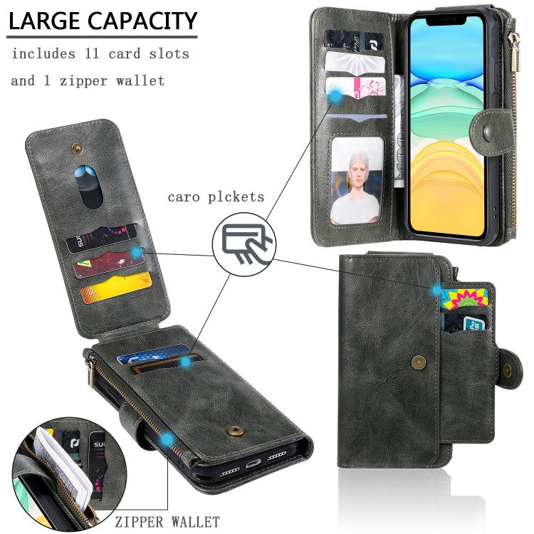 For iPhone 11 Multifunctional Retro Detachable Magnetic Horizontal Flip Leather Case with Card Slots & Holder & Wallet & Photo Frame(Dark Green) - iPhone 11 Cases by buy2fix | Online Shopping UK | buy2fix