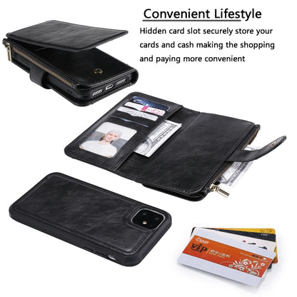 For iPhone 11 Multifunctional Retro Detachable Magnetic Horizontal Flip Leather Case with Card Slots & Holder & Wallet & Photo Frame(Black) - iPhone 11 Cases by buy2fix | Online Shopping UK | buy2fix