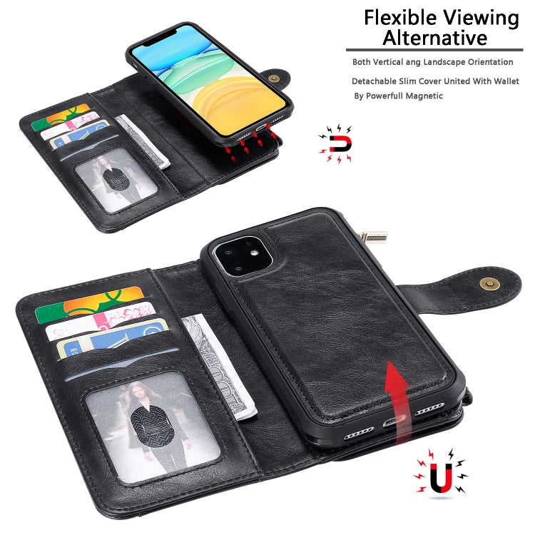 For iPhone 11 Multifunctional Retro Detachable Magnetic Horizontal Flip Leather Case with Card Slots & Holder & Wallet & Photo Frame(Black) - iPhone 11 Cases by buy2fix | Online Shopping UK | buy2fix