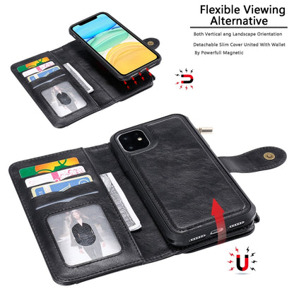 For iPhone 11 Multifunctional Retro Detachable Magnetic Horizontal Flip Leather Case with Card Slots & Holder & Wallet & Photo Frame(Black) - iPhone 11 Cases by buy2fix | Online Shopping UK | buy2fix