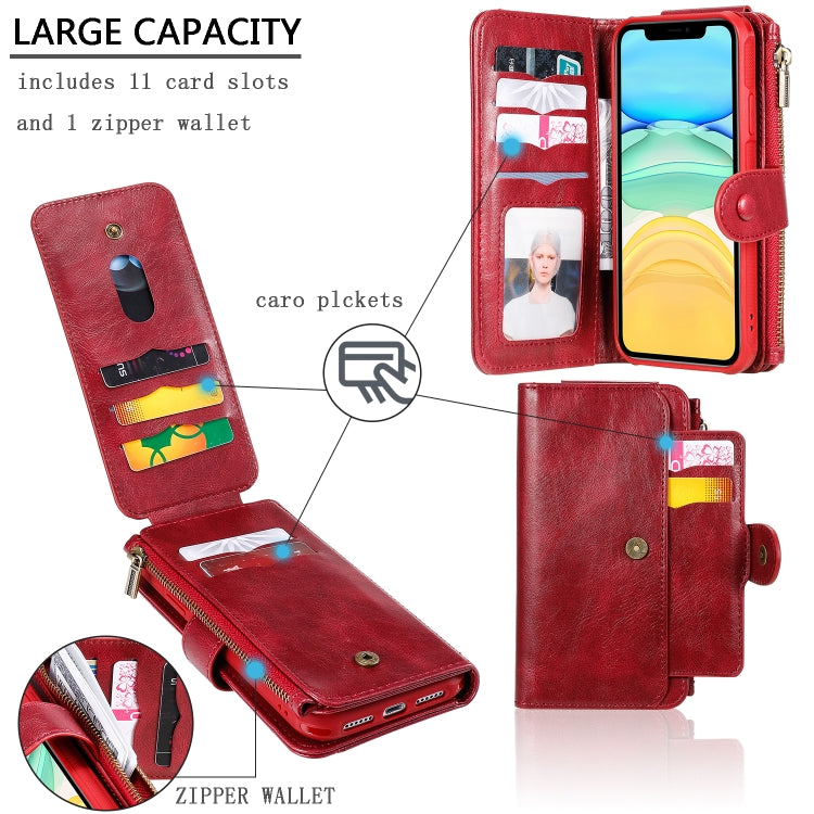 For iPhone 11 Multifunctional Retro Detachable Magnetic Horizontal Flip Leather Case with Card Slots & Holder & Wallet & Photo Frame(Red) - iPhone 11 Cases by buy2fix | Online Shopping UK | buy2fix
