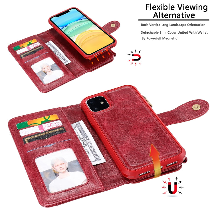 For iPhone 11 Multifunctional Retro Detachable Magnetic Horizontal Flip Leather Case with Card Slots & Holder & Wallet & Photo Frame(Red) - iPhone 11 Cases by buy2fix | Online Shopping UK | buy2fix