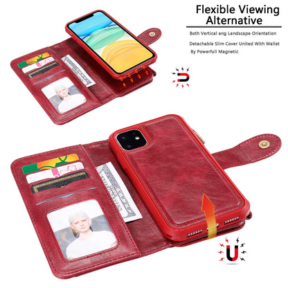 For iPhone 11 Multifunctional Retro Detachable Magnetic Horizontal Flip Leather Case with Card Slots & Holder & Wallet & Photo Frame(Red) - iPhone 11 Cases by buy2fix | Online Shopping UK | buy2fix