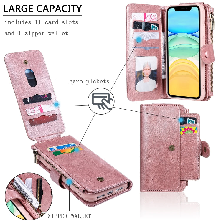 For iPhone 11 Multifunctional Retro Detachable Magnetic Horizontal Flip Leather Case with Card Slots & Holder & Wallet & Photo Frame(Rose Gold) - iPhone 11 Cases by buy2fix | Online Shopping UK | buy2fix