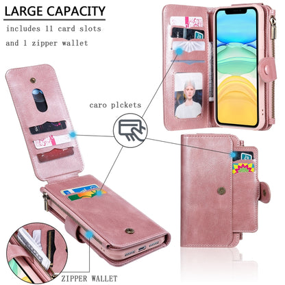 For iPhone 11 Multifunctional Retro Detachable Magnetic Horizontal Flip Leather Case with Card Slots & Holder & Wallet & Photo Frame(Rose Gold) - iPhone 11 Cases by buy2fix | Online Shopping UK | buy2fix