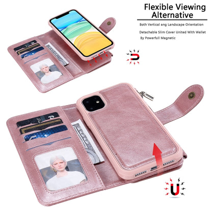 For iPhone 11 Multifunctional Retro Detachable Magnetic Horizontal Flip Leather Case with Card Slots & Holder & Wallet & Photo Frame(Rose Gold) - iPhone 11 Cases by buy2fix | Online Shopping UK | buy2fix